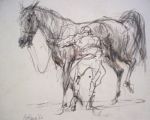Klaasse.Piet Klaasse 1918-2000.Jockey naast paard.